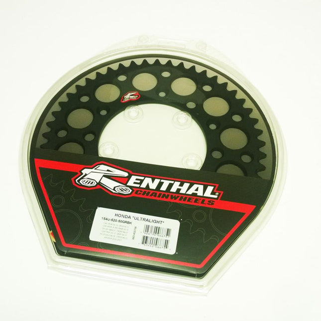 Rear Sprocket Alloy Renthal, Ultralite 154U-520-50GRBK Black, 154U-520-50GRBK