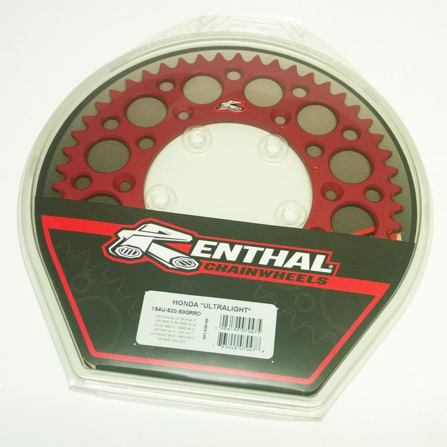 Rear Sprocket Alloy Renthal, Ultralite 154U-520-50GRRD Red, 154U-520-50GRRD