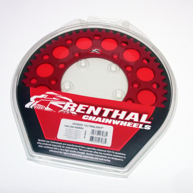 Rear Sprocket Alloy Renthal, Ultralite 154U-520-52GRRD Red