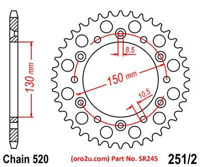 Mino Rear Sprocket Alloy Black 251, 25-850.520.45