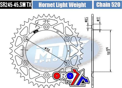 Rear Sprocket Steel Hard Light 11H-428-45 SR245-45