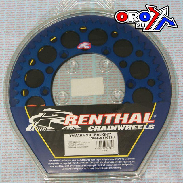 Rear Sprocket Alloy Renthal, Ultralite 150U-520-51GBBU Blue