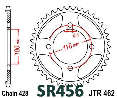 REAR SPROCKET ALLOY SILVER 462, CHAIN 428 Conversion