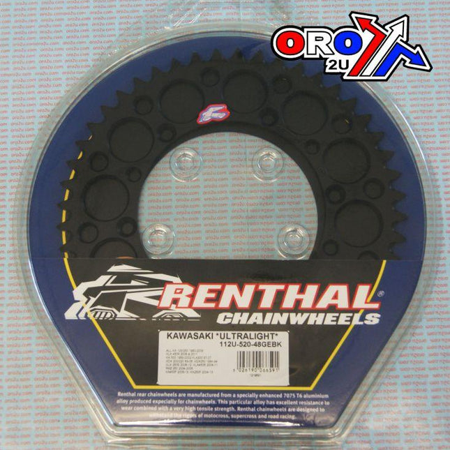 Rear Sprocket Alloy Renthal, Ultralite 112U-520-48GEBK Black, 112U-520-48GEBK