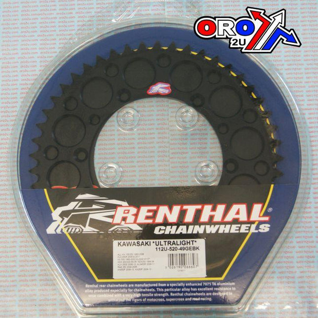Rear Sprocket Alloy Renthal, Ultralite 112U-520-49GEBK Black, 112U-520-49GEBK