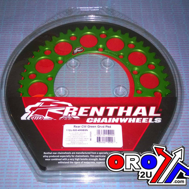 Rear Sprocket Alloy Renthal, Ultralite 112U-520-49GEGN Green, 112U-520-49GEGN