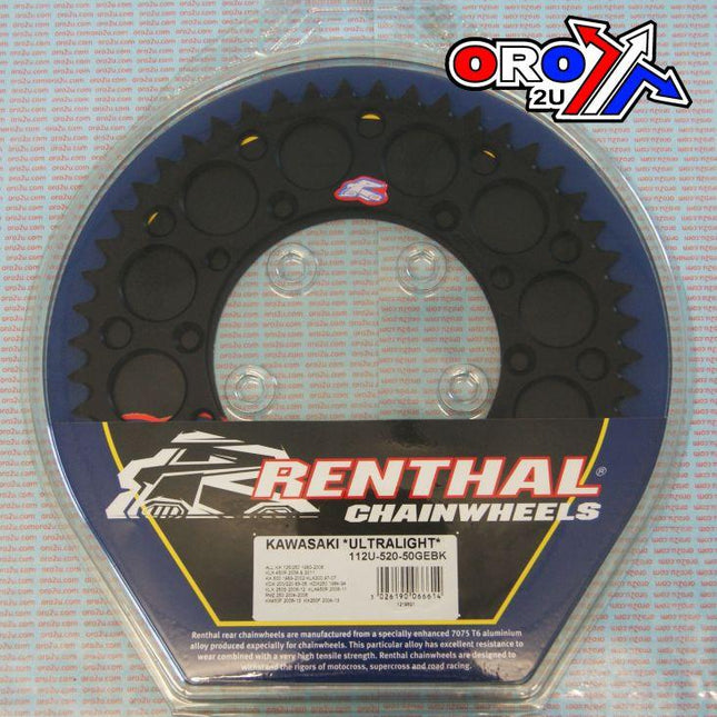 Rear Sprocket Alloy Renthal, Ultralite 112U-520-50GEBK Black, 112U-520-50GEBK