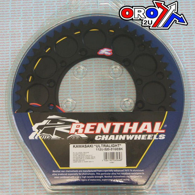 Rear Sprocket Alloy Renthal, Ultralite 112U-520-51GEBK Black, 112U-520-51GEBK