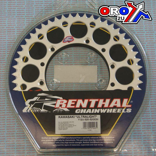 Rear Sprocket Alloy Renthal, Ultralite 112U-520-52GESI Silver, 112U-520-52GESI