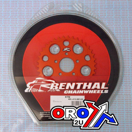 Rear Sprocket Renthal 480, KTM 50 2010-2013 38T Orange, 480--415-38P-OR