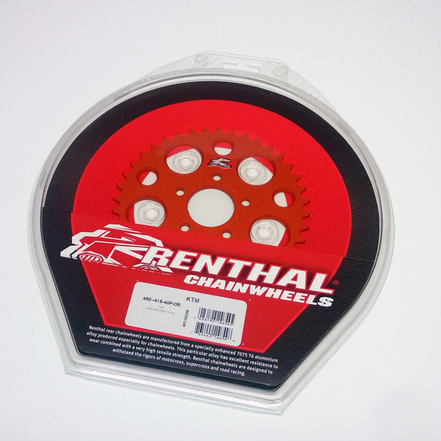 Rear Sprocket Renthal 480, KTM 50 2010-2013 40T Orange, 480--415-40P-OR