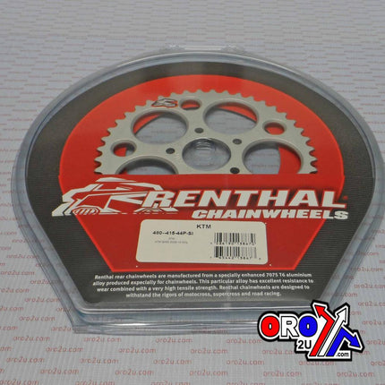 Rear Sprocket Renthal 480, KTM 50 2010-2013 44T Silver, 480--415-44P-SI