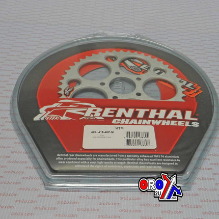 Rear Sprocket Renthal 480, KTM 50 2010-2013 Si T Silver, 480--415-46P-SI