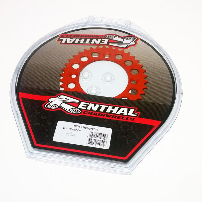 Rear Sprocket Renthal 491, Ktm/husky 50 14-25, 38T Orange, 491--415-38P-OR