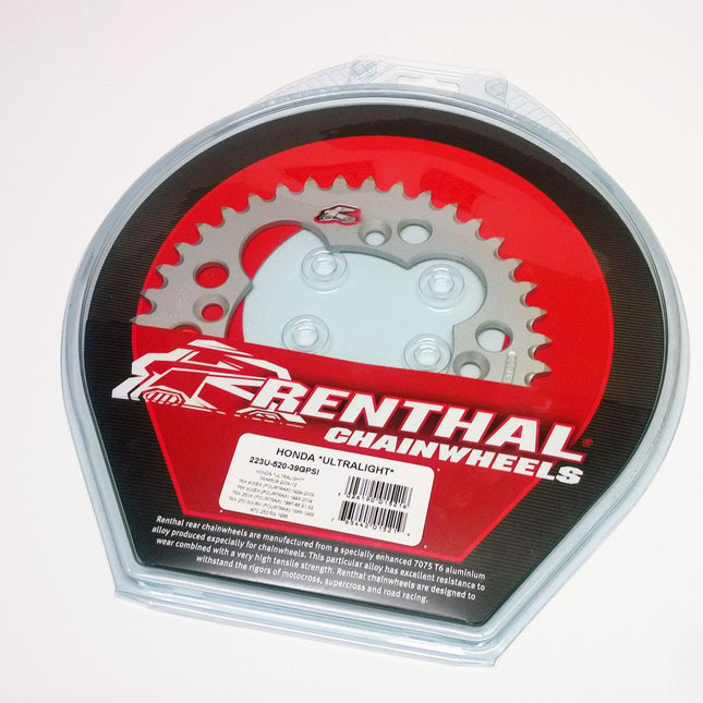 Rear Sprocket Renthal ATV, Ultralite 223U-520-39GPSI Silver