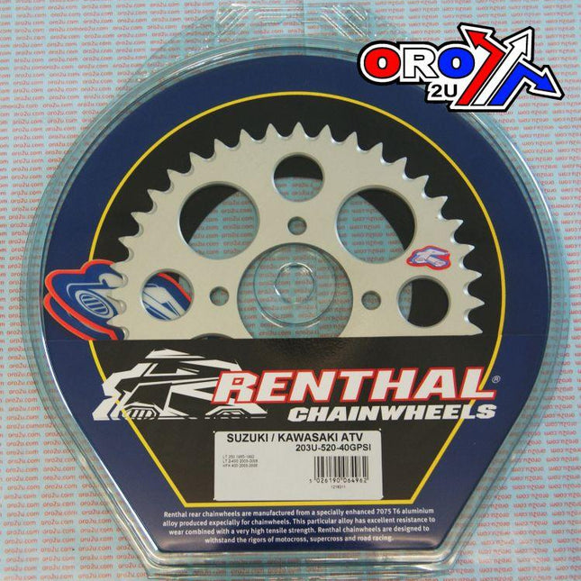 Rear Sprocket Renthal ATV, Ultralite 203U-520-40GPSI Silver, 203U-520-40GPSI