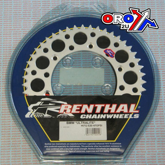 Rear Sprocket Renthal BMW, Ultralite 467U-520-47GPSI Silver