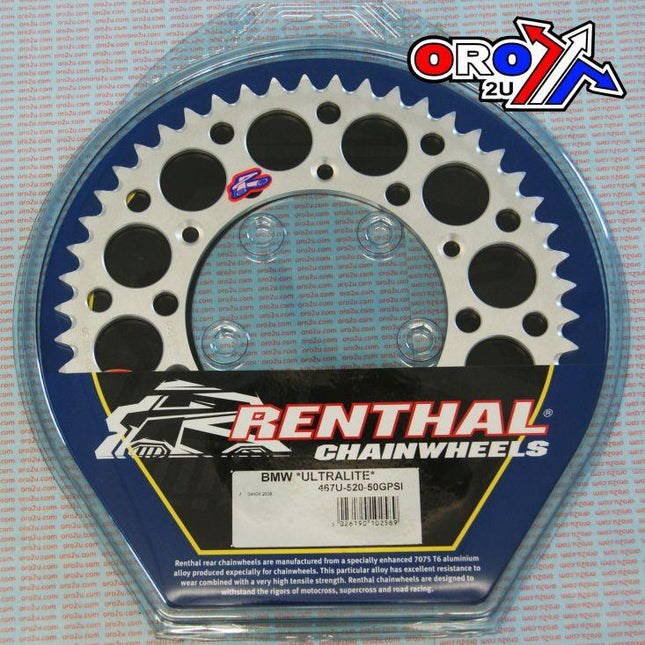 Rear Sprocket Renthal BMW, Ultralite 467U-520-50GPSI Silver