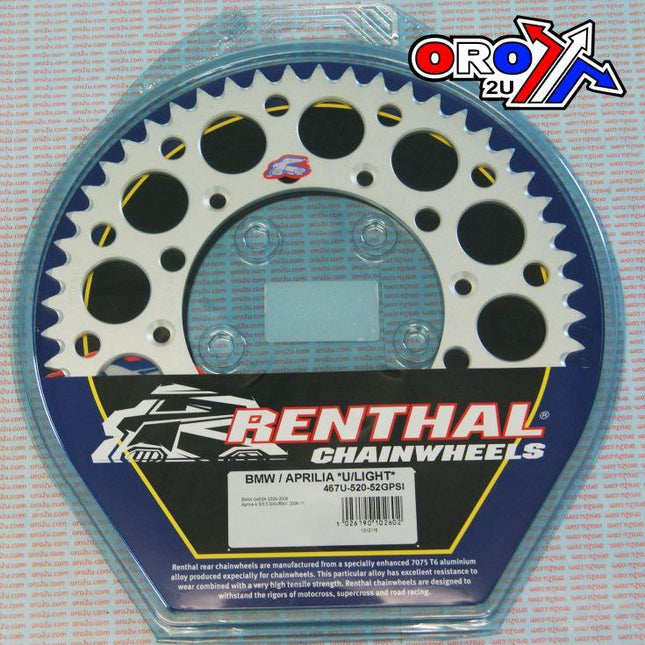 Rear Sprocket Renthal BMW, Ultralite 467U-520-52GPSI Silver
