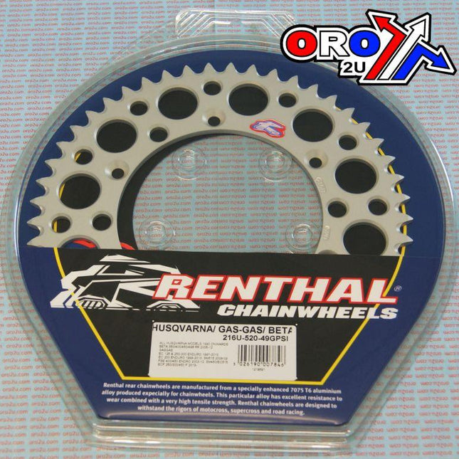 Rear Sprocket Alloy Renthal, Ultralite 216U-520-49GPSI, Husqvarna / Gasgas / Beta