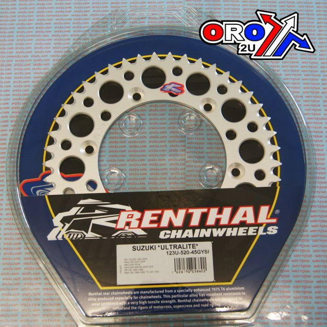 Rear Sprocket Alloy Renthal, Ultralite 123U-520-45GYSI Silver