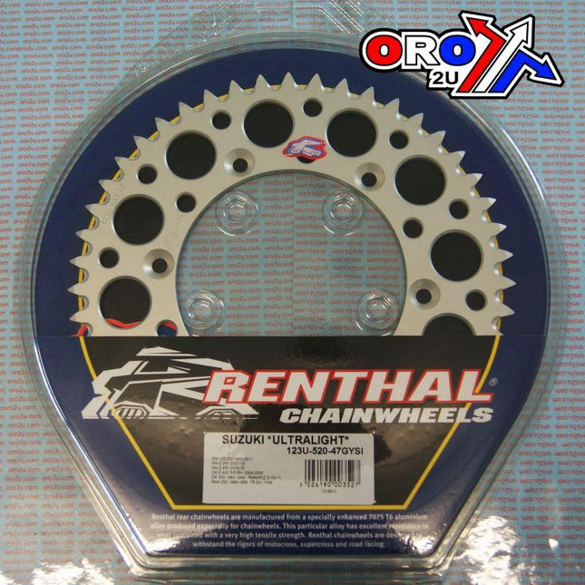 Rear Sprocket Alloy Renthal, Ultralite 123U-520-47GYSI Isilver