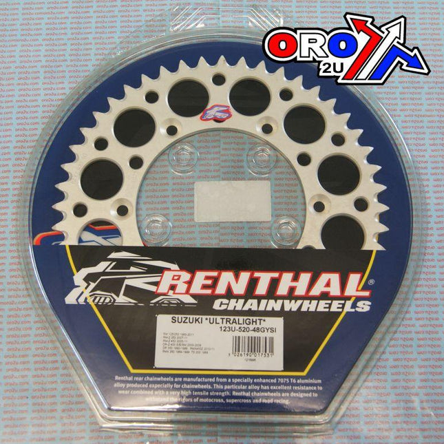 Rear Sprocket Alloy Renthal, Ultralite 123U-520-48GYSI Silver