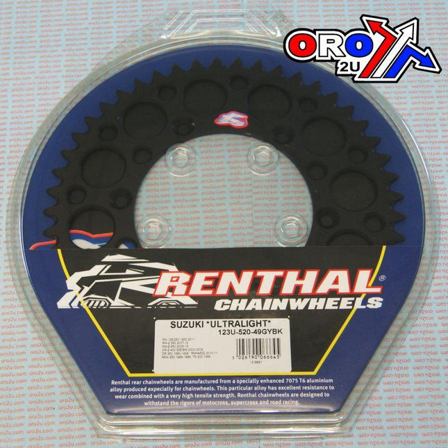 Rear Sprocket Alloy Renthal, Ultralite 123U-520-49GYBK Black