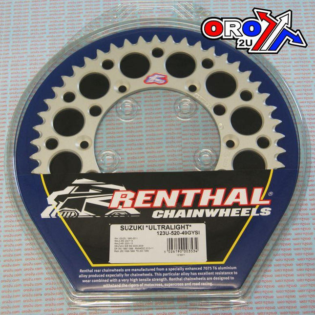 Rear Sprocket Alloy Renthal, Ultralite 123U-520-49GYSI Silver
