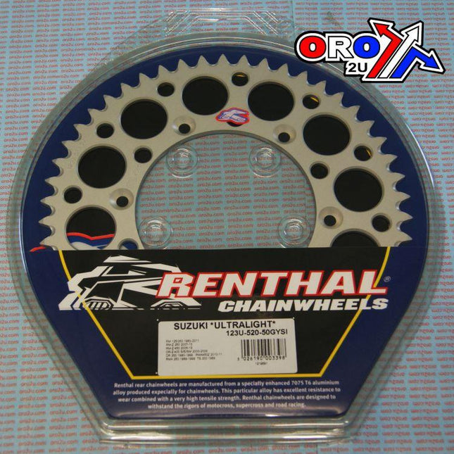 Rear Sprocket Alloy Renthal, Ultralite 123U-520-50GYSI Silver, 123U-520-50GYSI