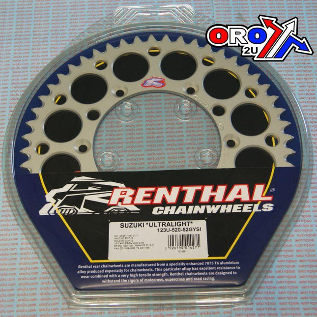 Rear Sprocket Alloy Renthal, Ultralite 123U-520-52GYSI Silver