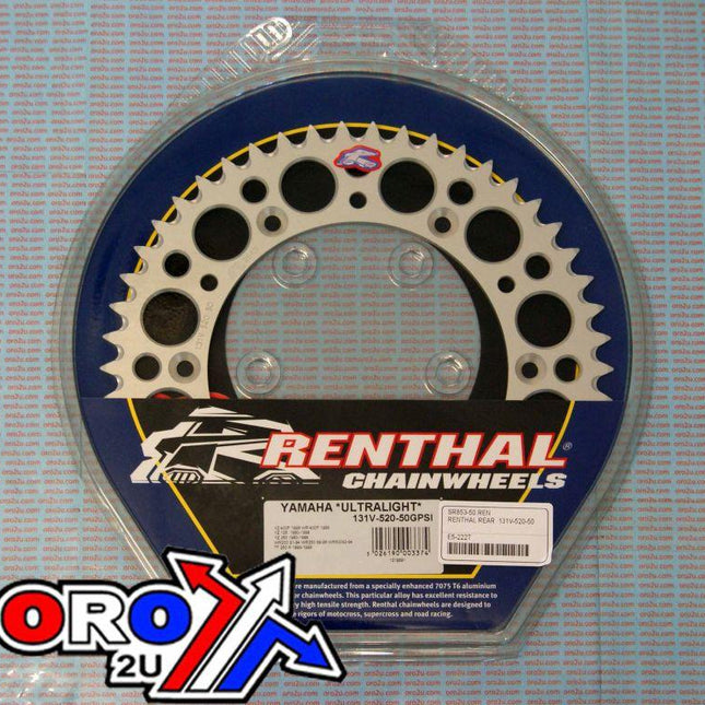 Rear Sprocket Alloy Renthal, Ultralite 131V-520-50GPSI Silver, 131U-520-50GBSI