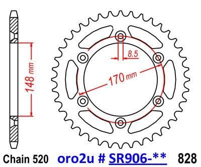 Mino Rear Sprocket JTR828 Alloy Racing, 25-412-520-42