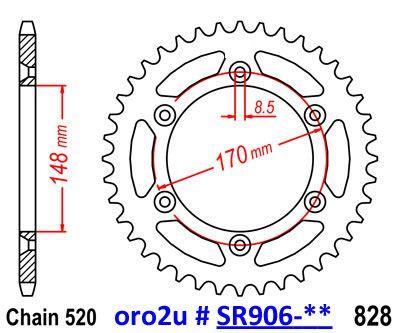 Mino Rear Sprocket JTR828 Alloy Racing, 25-412-520-50