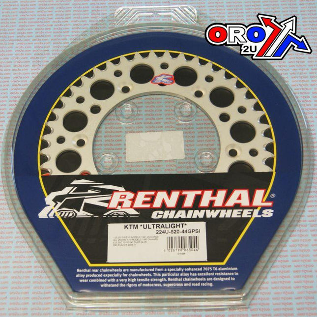 Rear Sprocket Alloy Renthal, Ultralite 224U-520-44GPSI Silver