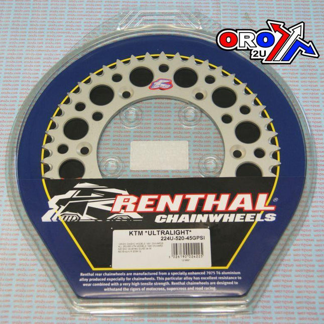 Rear Sprocket Alloy Renthal, Ultralite 224U-520-45GPSI Silver