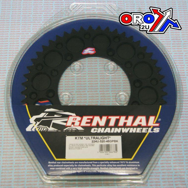 Rear Sprocket Renthal KTM, Ultralite 224U-520-48GPBK Black