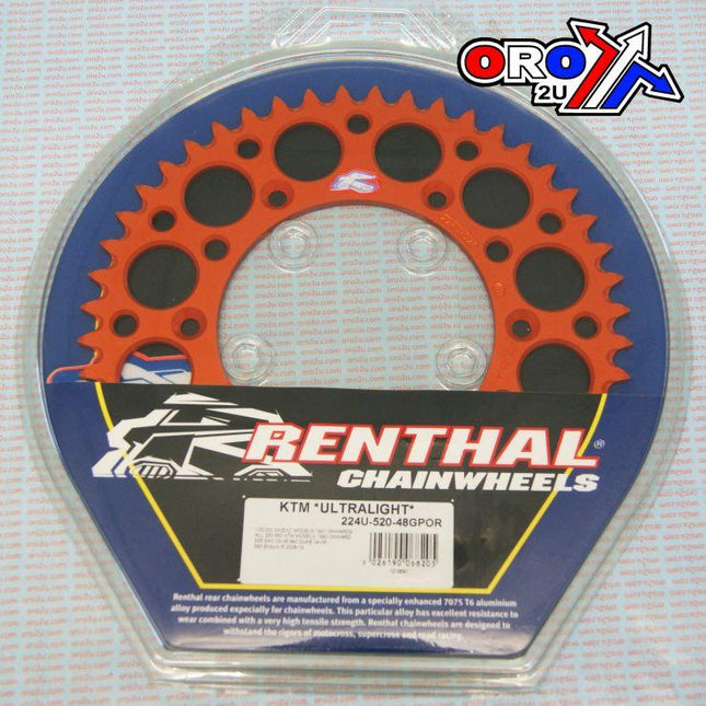 Rear Sprocket Renthal KTM, Ultralite 224U-520-48GPOR Orange, 224U-520-48GPOR