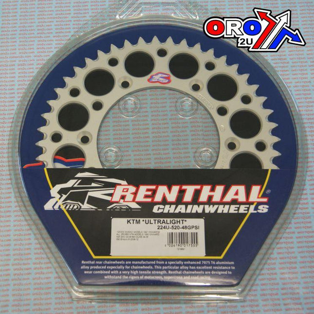 Rear Sprocket Renthal KTM, Ultralite 224U-520-48GPSI Silver, 224U-520-48GPSI