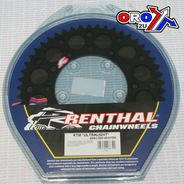 Rear Sprocket Renthal KTM, Ultralite 224U-520-49GPBK Black, 224U-520-49GPBK
