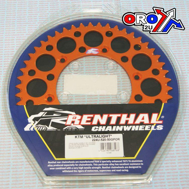 Rear Sprocket Renthal KTM, Ultralite 224U-520-50GPOR Orange, 224U-520-50GPOR