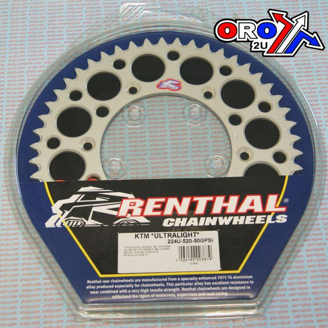 Rear Sprocket Renthal KTM, Ultralite 224U-520-50GPSI Silver, 224U-520-50GPSI