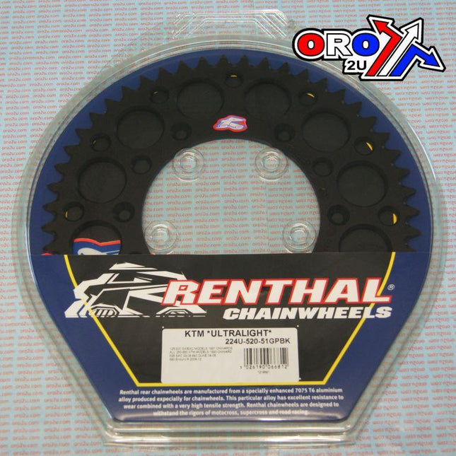 Rear Sprocket Renthal KTM, Ultralite 224U-520-51GPBK Black