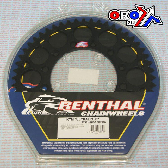 Rear Sprocket Renthal KTM, Ultralite 224U-520-52GPBK Black, 224U-520-52GPBK