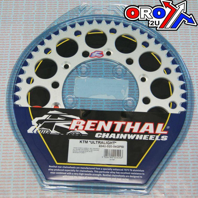 Rear Sprocket Renthal KTM, Ultralite 224U-520-54GPSI Silver