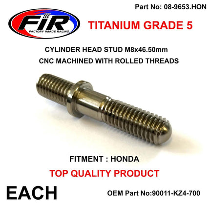 Titanium G5 Stud M8x46.50mm Each, Honda 90011-KZ4-700 90011KZ4700