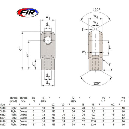 Universal Brake Clevis M6x24 Each, Clevis Joint & Pin RH Coarse (b), / R3389.R062