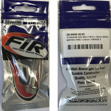 Titanium GR5 Bolt M10 x 40mm Each, Metric Fine 1.25mm / Grade 5