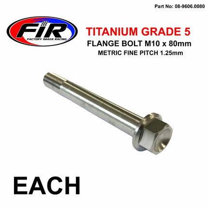 Titanium GR5 Bolt M10 x 80mm Each, Metric Fine 1.25mm / Grade 5