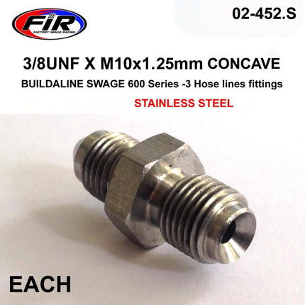 3/8UNF X M10x1.25mm Concave Fr, Swage Crimp Fitting 600 Series -3, / Stainless Steel